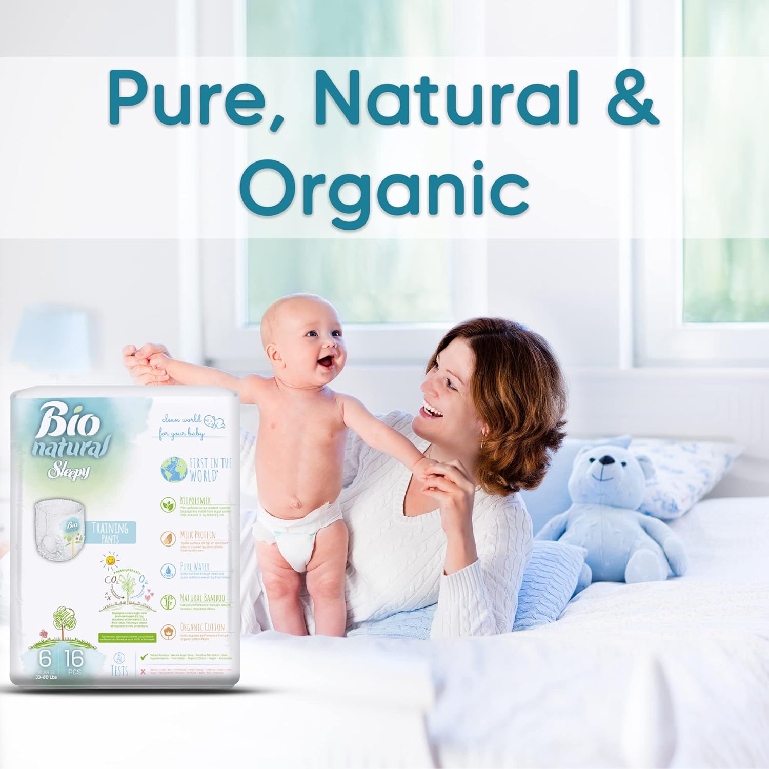 SOHO, Bio-Natural Sleepy Baby Diapers, Made from Organic Cotton and Bamboo Extract, Ultimate Comfort and Dryness, Wetness Indicator, Perfume-Free Inner Surface, (6 XL 15-27 Kg, Count-16Pcs) - Image 2